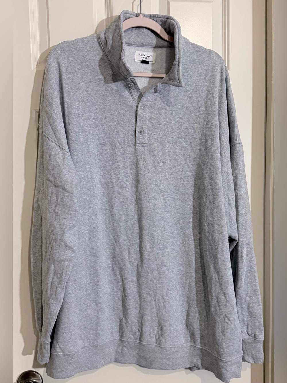 American Eagle Outfitters Heather Gray Quarter Button Pullover